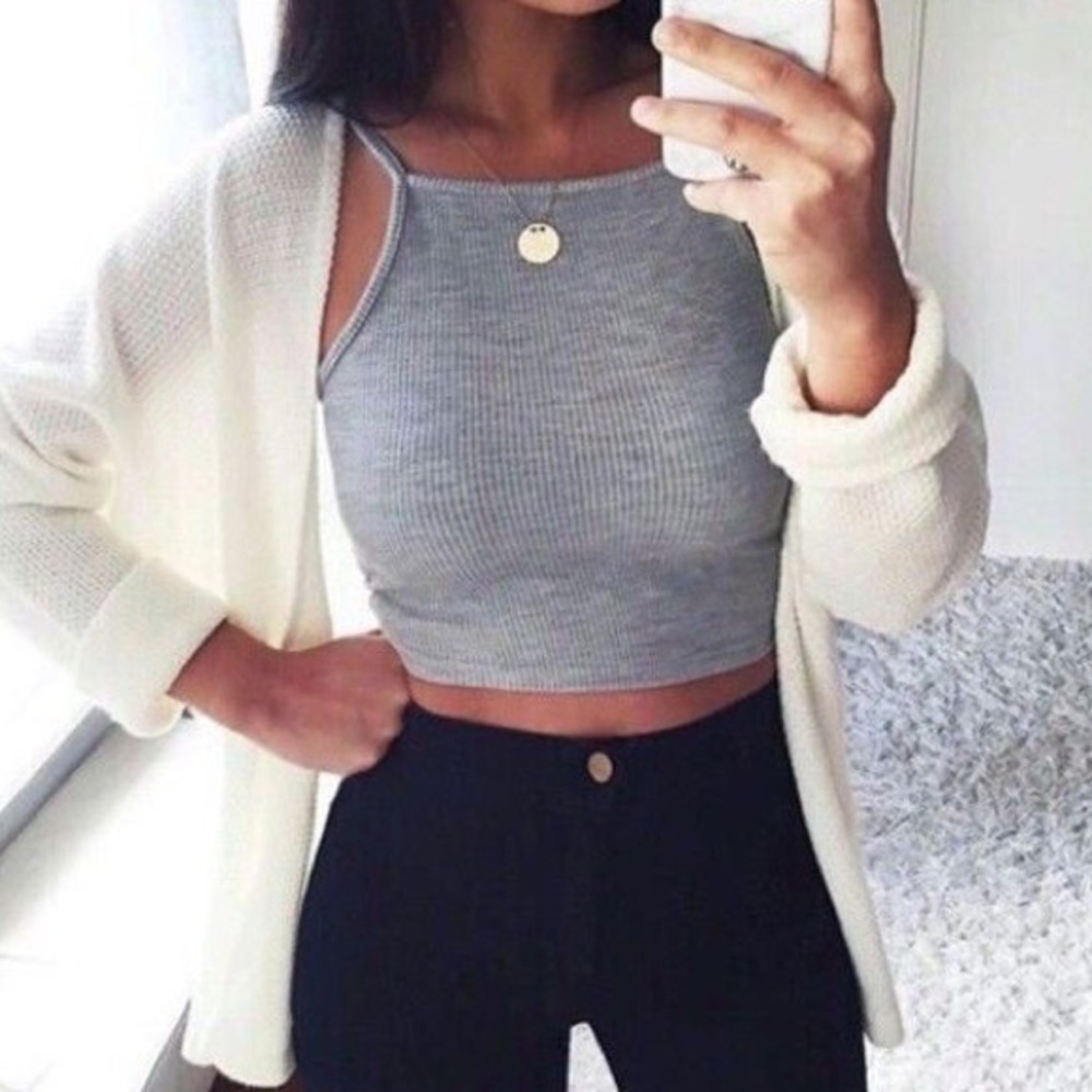 Strapped Grey Racerback Sweater Crop Top